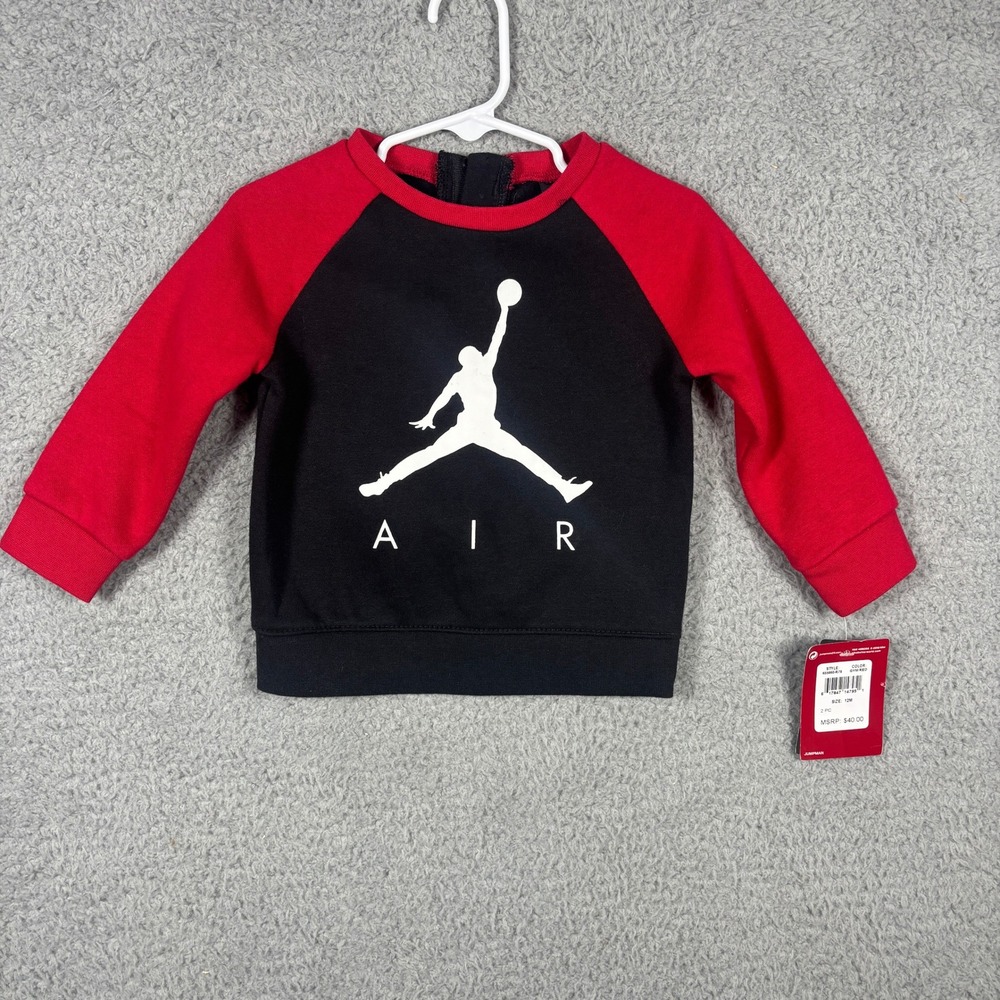 Jordan Sweatshirt Kids 12M Red Black Jumpman Air Raglan Pullover 655660-R78